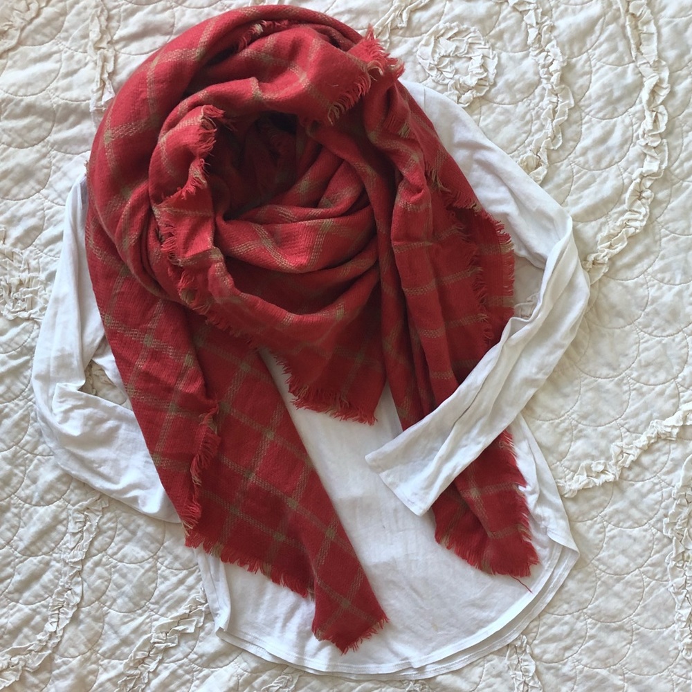 Burnt Orange Checkered Blanket Scarf